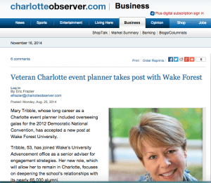 Charlotte Observer - Veteran Charlotte Event Planner Take Post with Wake Forest